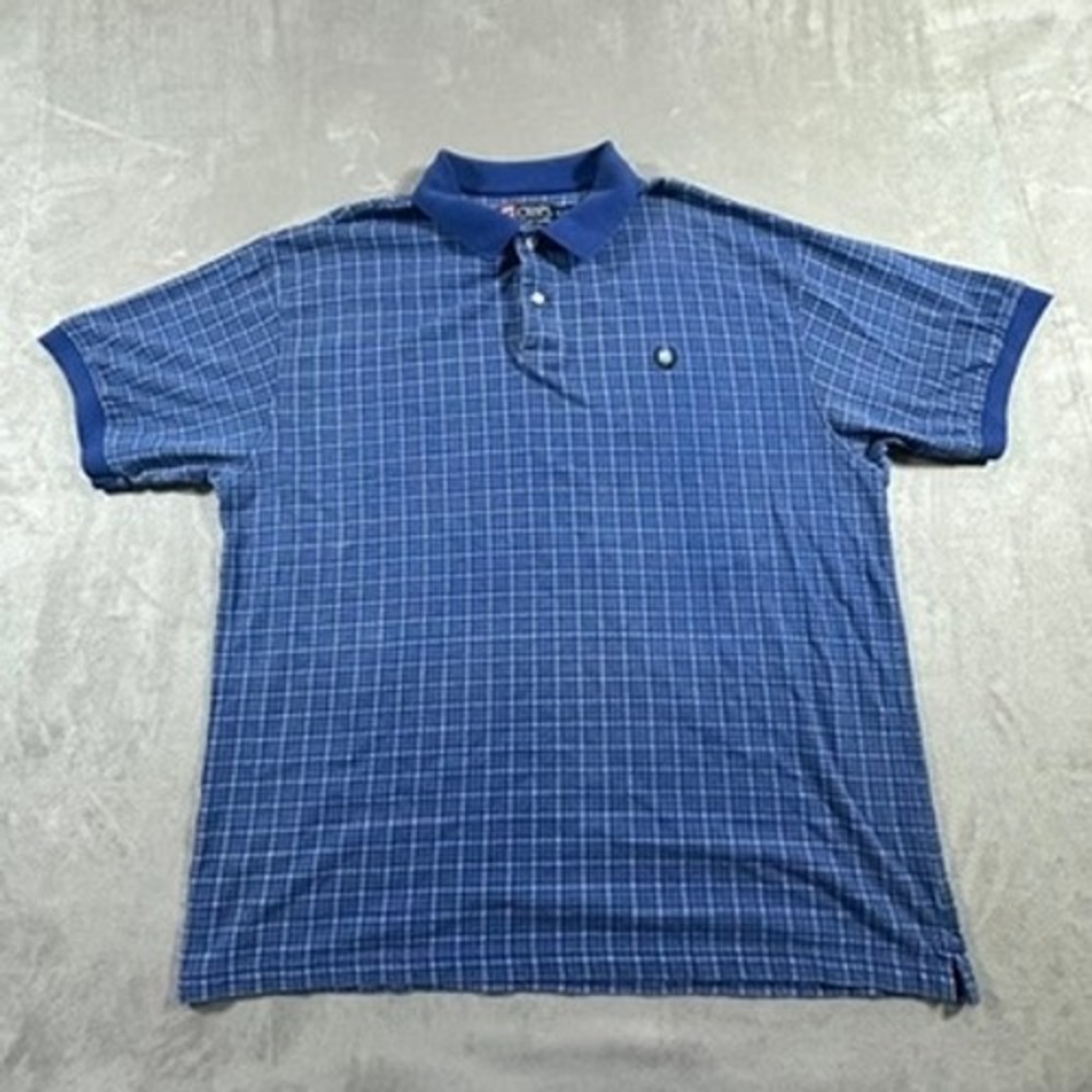 Chaps Polo Shirt Mens XL Plaid Short Sleeve Blue